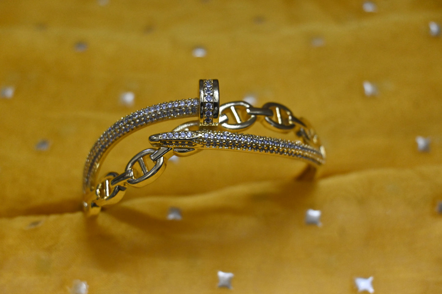 Gold Tone Nail & Chain Cuff Bracelet